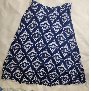 Talbots Womens Skirt Size 12 Blue White Print Button Front Midi